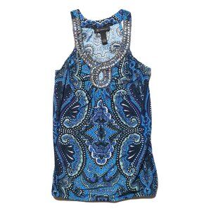 Top INC International Concepts S Tank Women Sleeveless Paisley Beaded Neckline